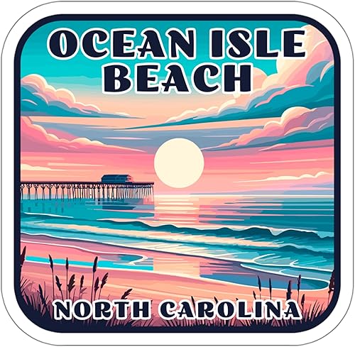 Calcomanía de vinilo con diseño de Ocean Isle Beach, de Carolina del Norte, de aventura, senderismo, tamaño pequeño, impermeable, para botella de