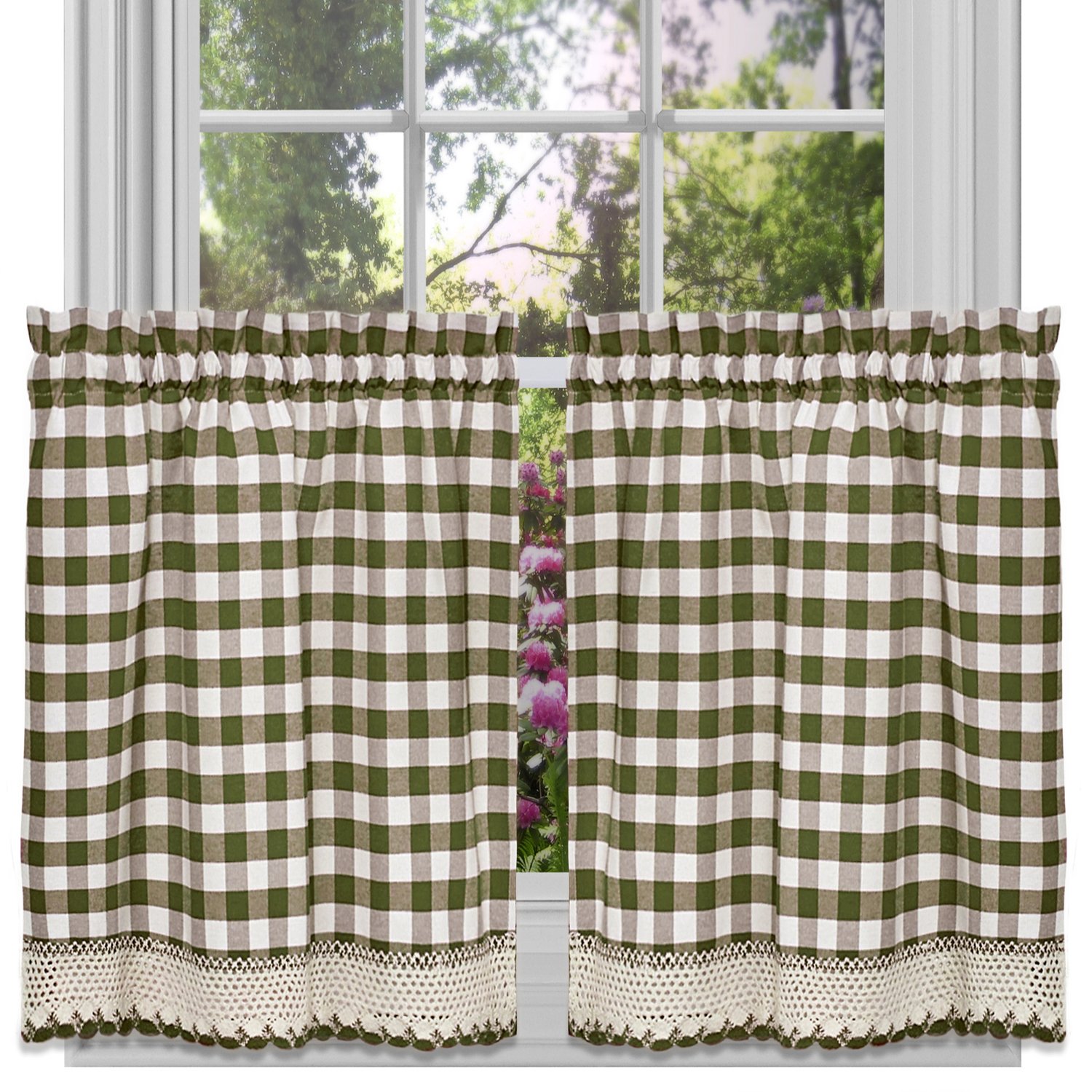 Sweet Home Collection Kitchen Window Curtain Panel Treatment Decorative Buffalo Check Design, 36", Sage