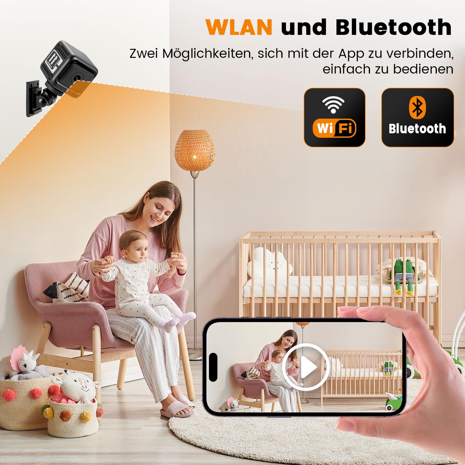 Camera Espion, 1080P Mini Caméra de Surveillance WiFi 2.4G Intérieur/Extérieur, Autonomie de 8 heures, Vision Nocturne 130° Grand Angle, Détection de Mouvement AI, Mic 38 dB, Mini Caméra de Sécurité