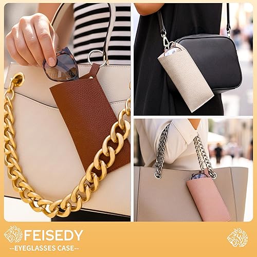 Miniatura 2 de FEISEDY Paquete de 2 fundas portátiles para gafas con gancho de clip, bolsa de cuero suave para gafas, bolsa delgada para gafas de sol B0313