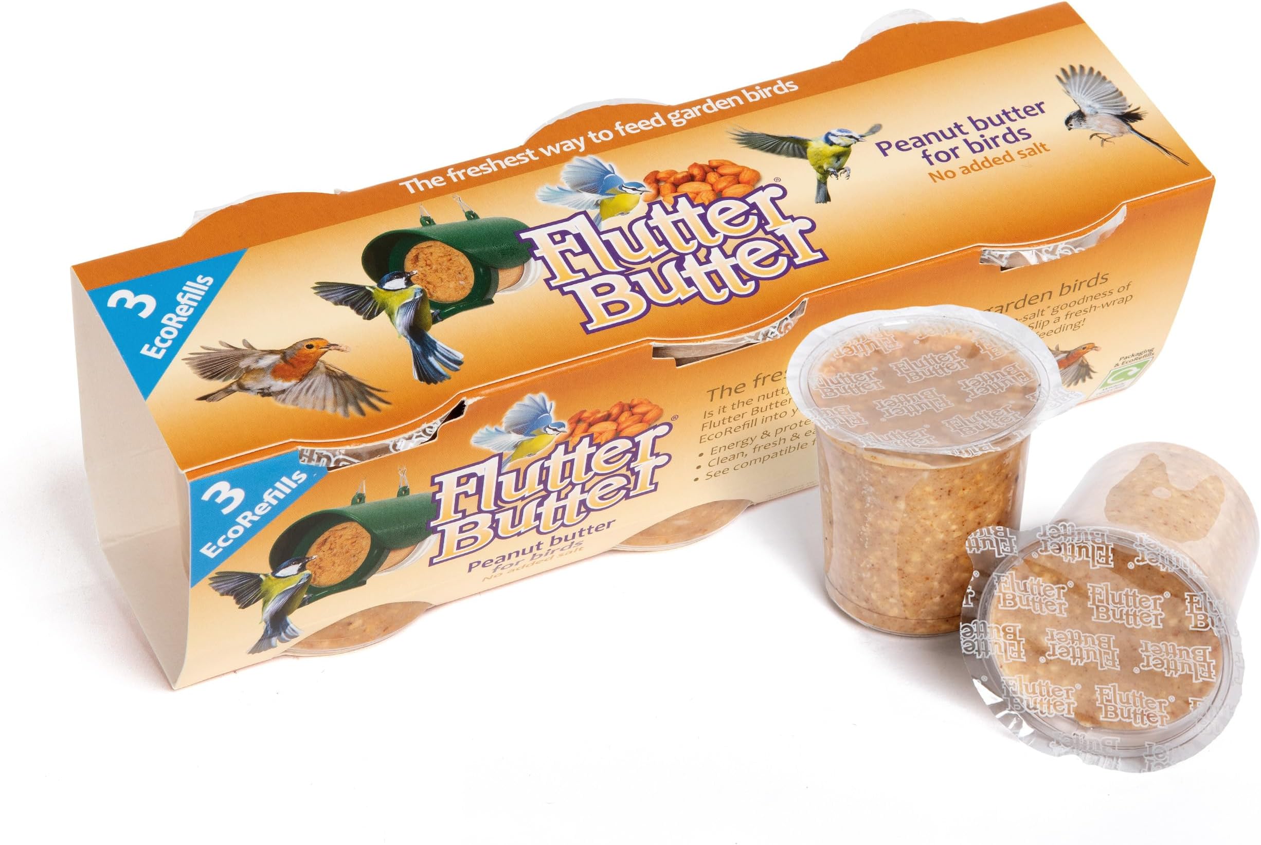 Peanut Butter for Birds - Jacobi Jayne Flutter Butter EcoRefills - Original Flavour Wild Bird Food - Ultra-Convenient Eco-Friendly Bird Feed - Pack of 3 Refills, Original