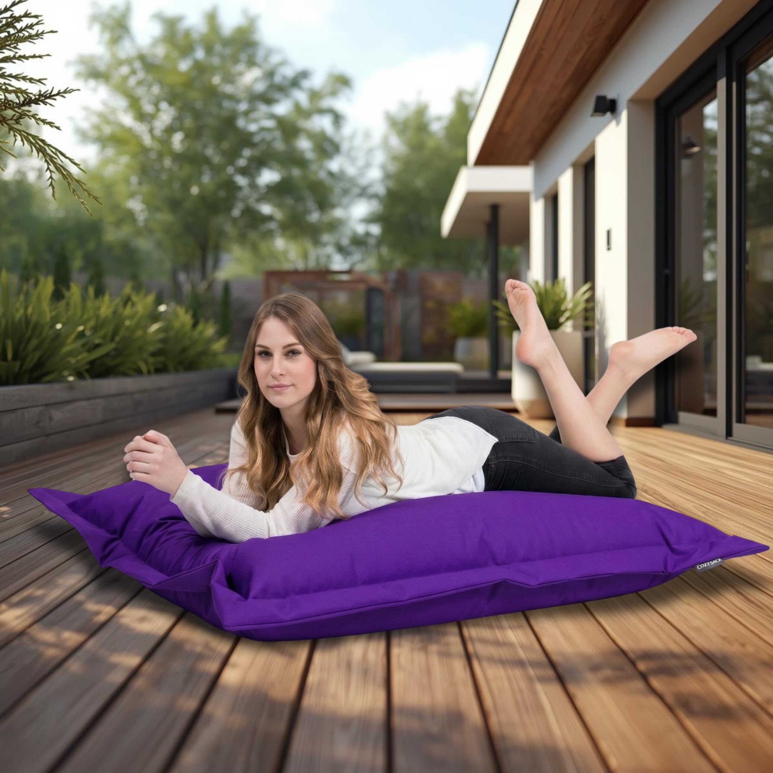 BuBiBag Sitzsack XXL 200x140 cm mit Füllung – Handgefertigt – Bean Bag Indoor & Outdoor – Riesensitzsack Lounge Gästebett – wasserabweisend – Lila