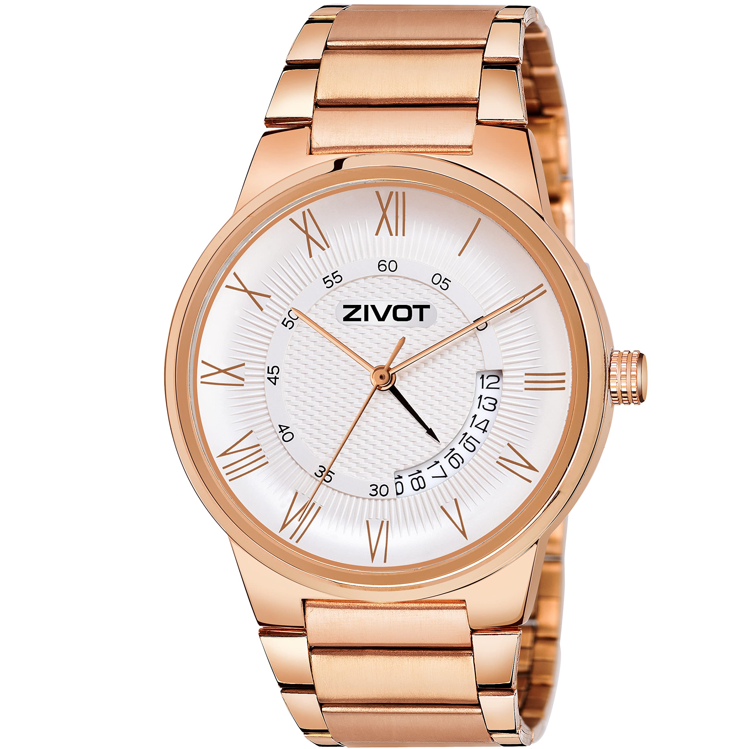 ZIVOTStylish ZIVOT-Z-0024 Luxury Analog Latest Perfect Rose Gold Bezel and White Designer Dial Wriest Watch for Mens