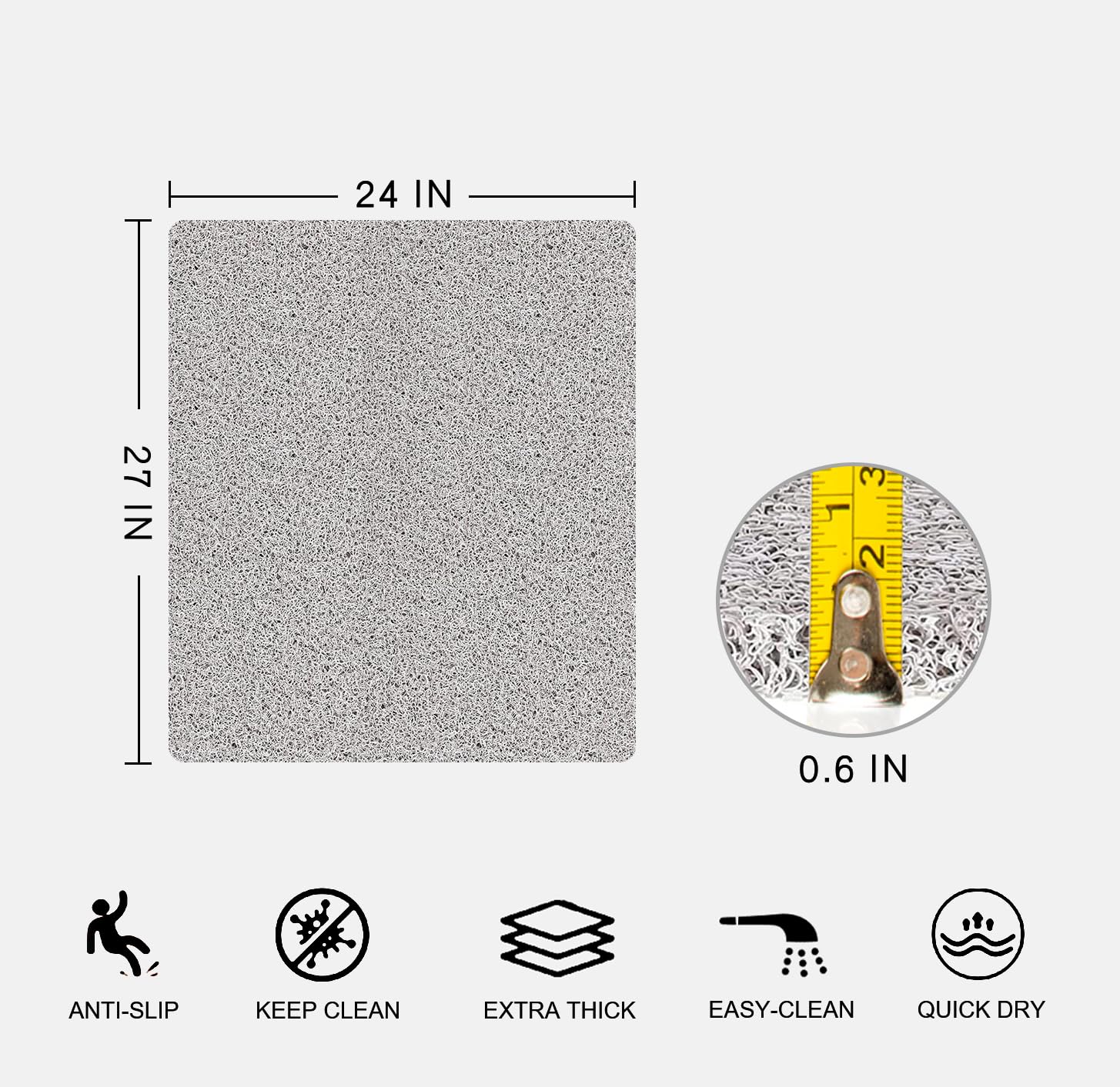 Rutschfeste Badewannenmatte, rutschfeste Badematte, 1,5 cm, extra dick, schnell trocknend, rutschfest, Luffa, rutschfeste Badematte für Badewanne, Badezimmer, Pool, Küche, Eingang, Zuhause, Hotel