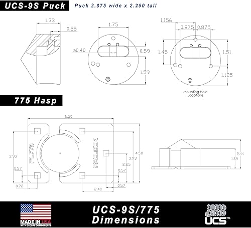 Miniatura 4 de PACLOCK  UCS-9S775 Kit combinado de cerrojo y disco  Cuerpo de acero inoxidable  Cerrojo gris  Cilindro de 6 pines  Una cerradura con llave a un