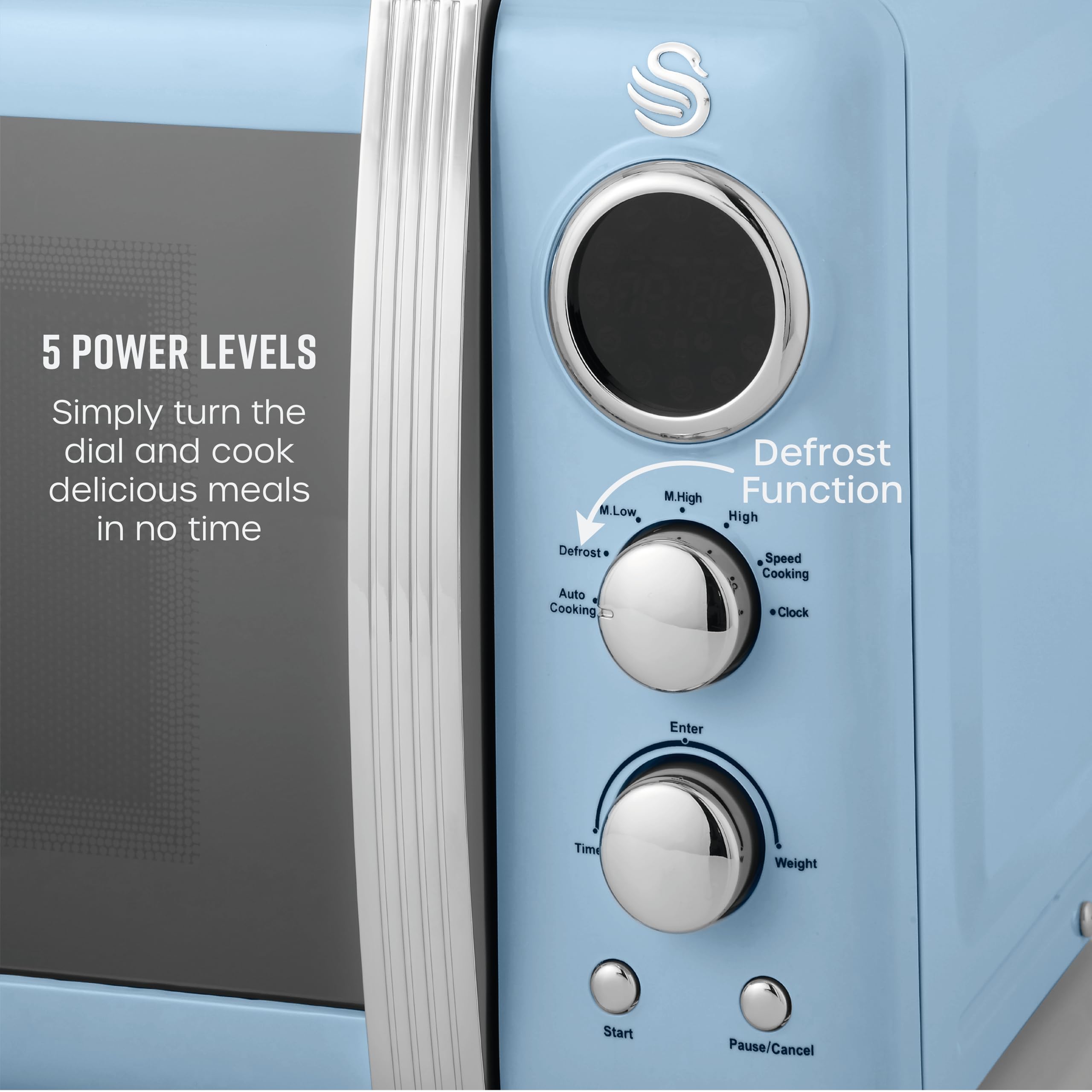 Swan Retro LED Digital Microwave Blue, 20L, 800W, 6 Power Levels Including Defrost Setting, SM22030LBLN - 4