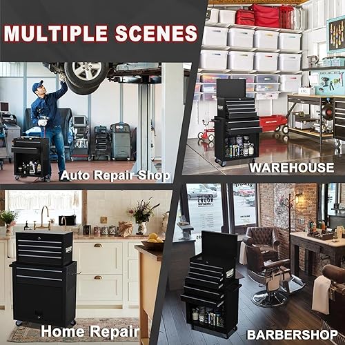 Miniatura 8 de Caja de herramientas con ruedas de 8 cajones, organizador de caja de herramientas 2 en 1 con ruedas bloqueables, cajones deslizantes y parte