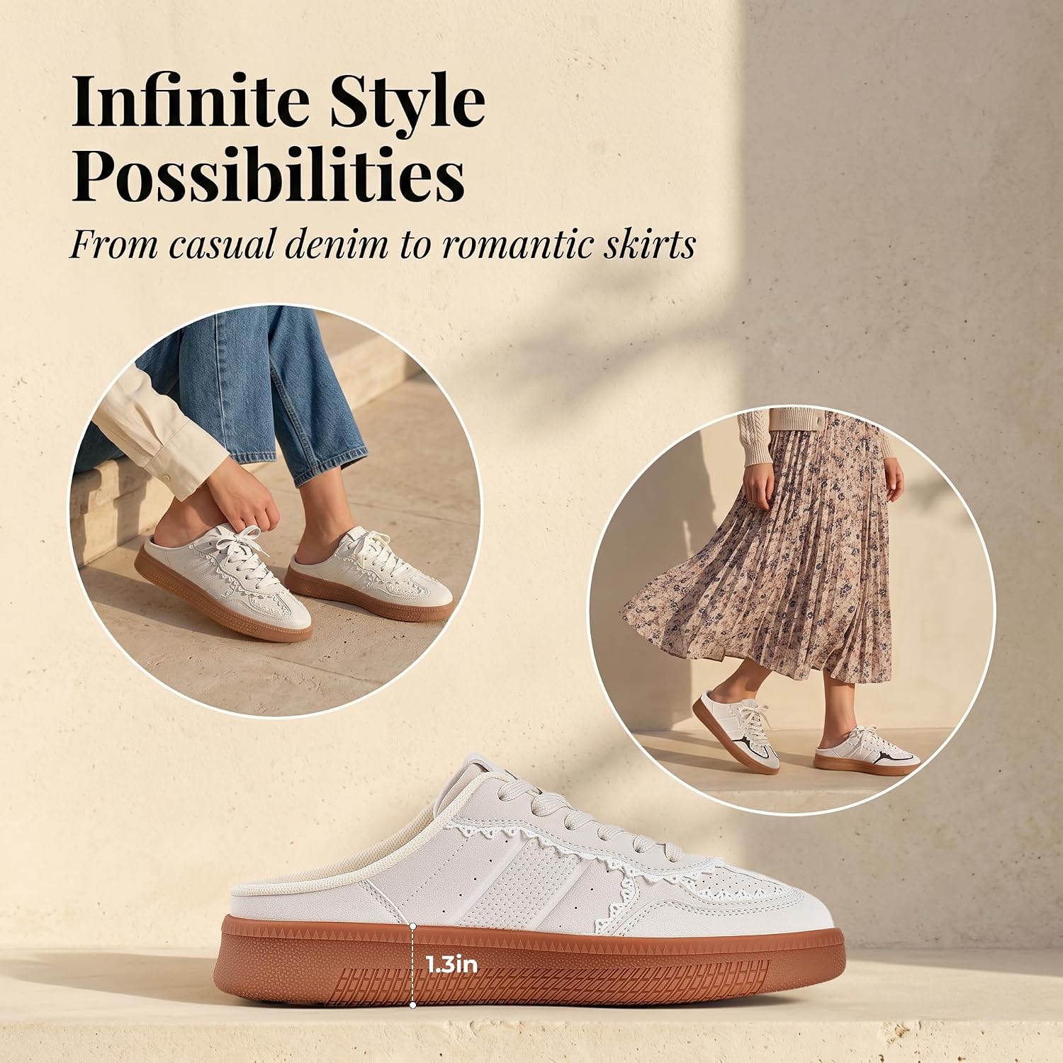 Womens Slip On Mule Sneakers Ribbon Lace-Up Closed Toe Backless Slide Shoes