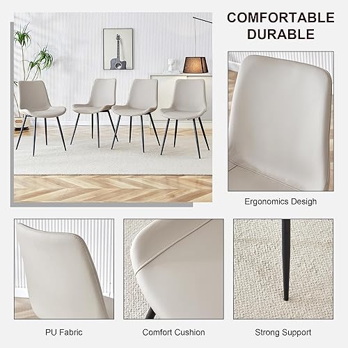 Miniatura 5 de Set of 4 Dining Chairs with Cushioned Backrest and Metal Legs, Table & Chair Sets for Kitchen, Restaurant, Office, Bedroom Seating,Black-Grey