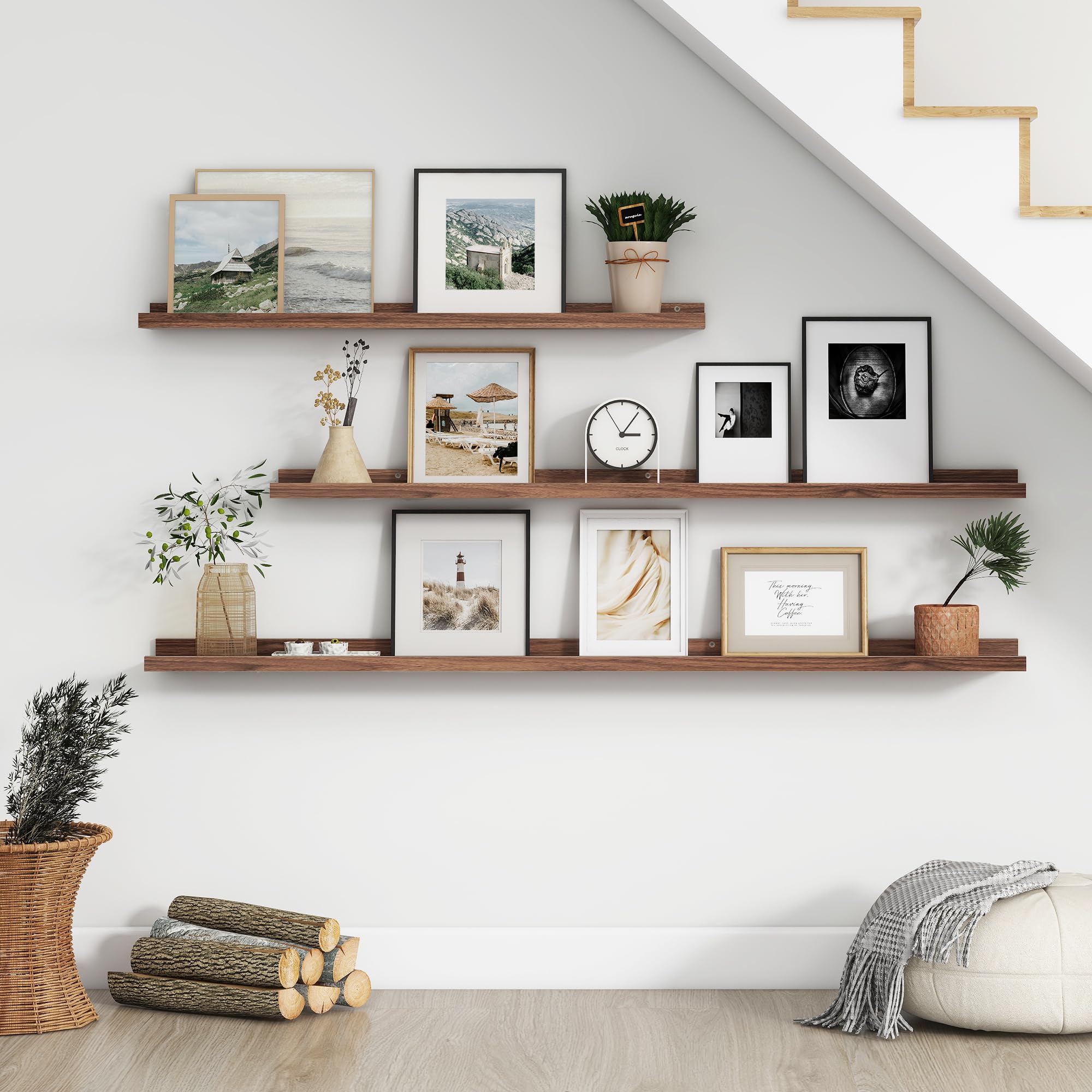 Bookshelves With Lip Set Of 8 White Floating Picture Ledge Shelves - 16
