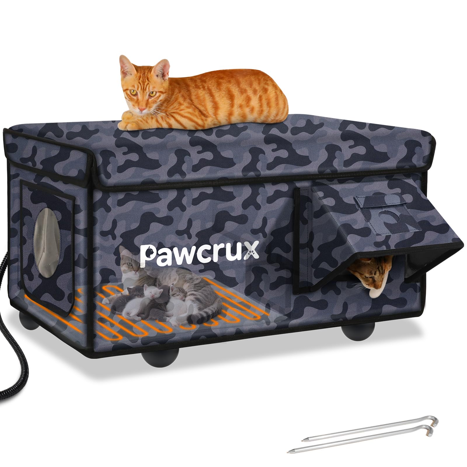 Photo 1 of Weatherproof Heated Cat House for Outdoor in Winter, Heated Cat Bed Kitty Shelter with Cat Heating Pad, Insulated & Safe Escape Door, Warm Home for Outside Stray Cat