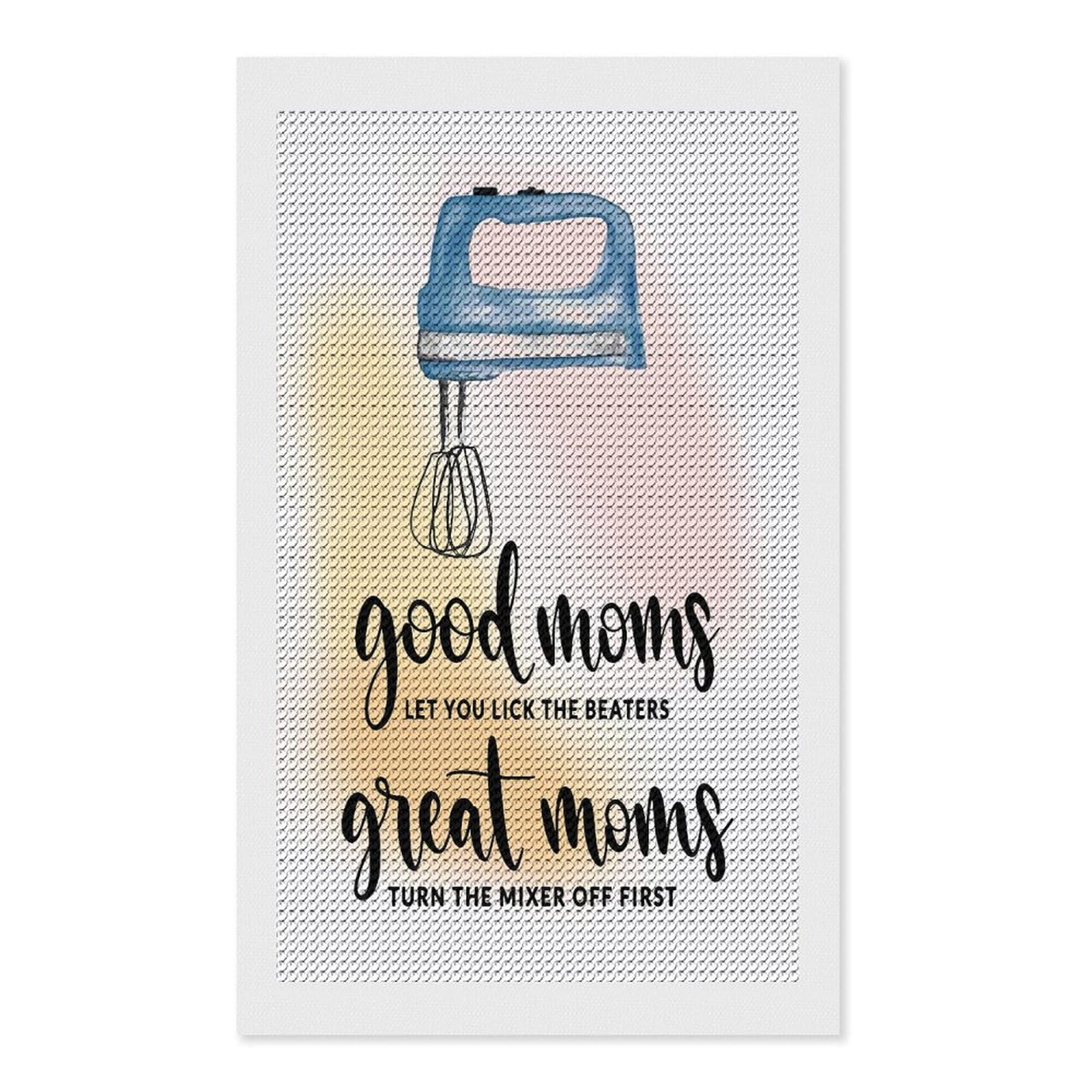 Junmoney Good Moms Great Moms Diamond Art Canvas 12"x20", Full Kit Included, Bedroom Decor, for Beginners, Thoughtful Handmade Gift