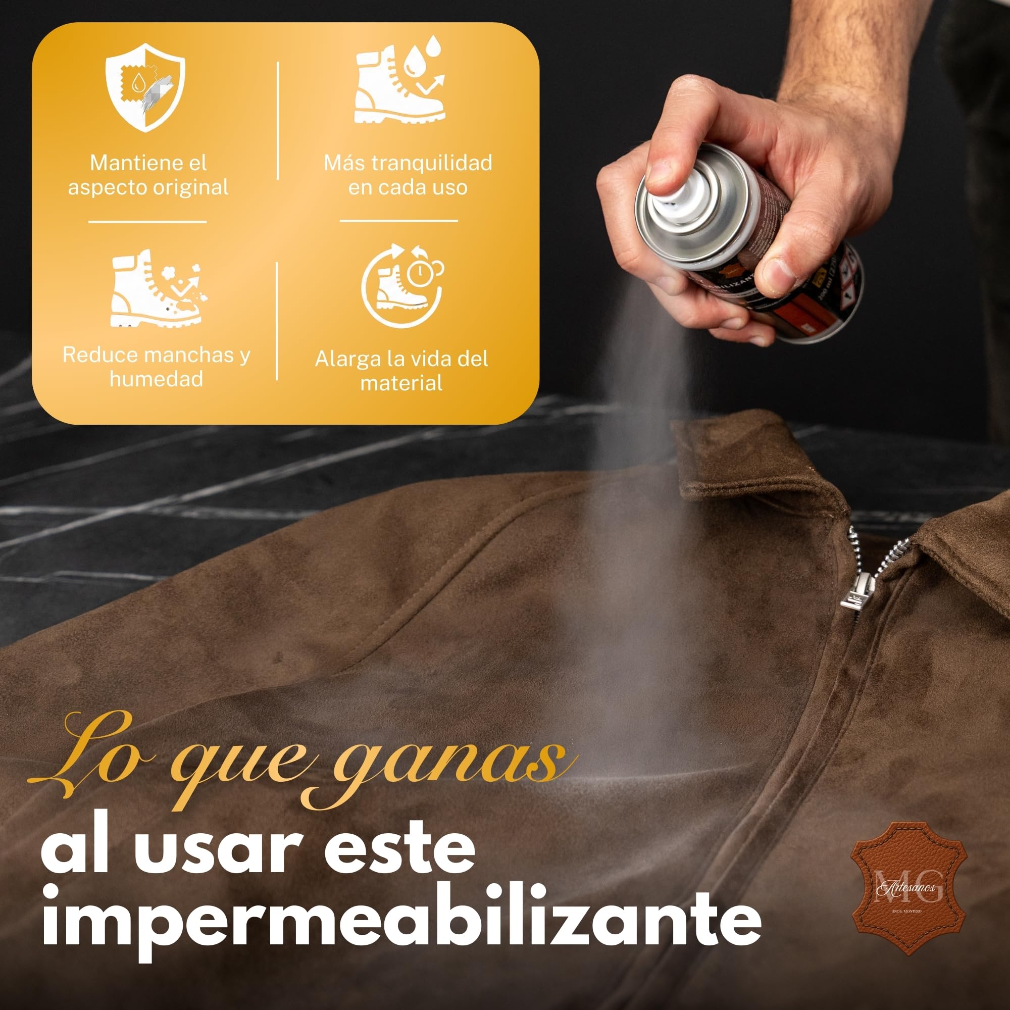 MG ARTESANOS | Spray Impermeabilizante para Calzado y Accesorios – Protector para Ante y Nobuk, Repelente de Agua y Manchas para Zapatillas, Botas y Bolsos