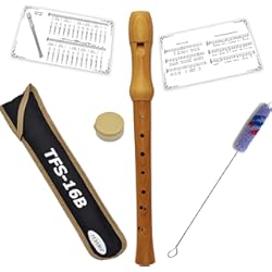 Flauta Travesera Corta Tuyama® Flauta TFS-16B C-Soprano Flauto Dulce Soprano - Digitación Barroco - Madera de Arce - con Tablatura y 2 Partituras - Soprano Recorder Flute