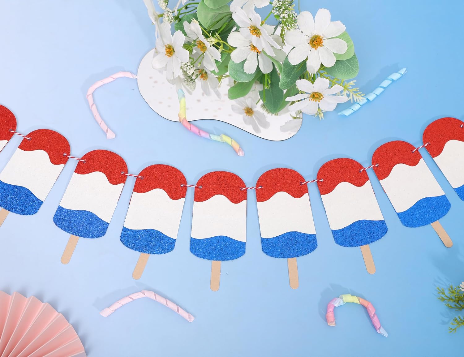 4th of July Independence Day Banner - Blue and Red Summer Popsicle Garland, 4th of July Birthday Party Decor, Red White & Blue Kids Party Decor
