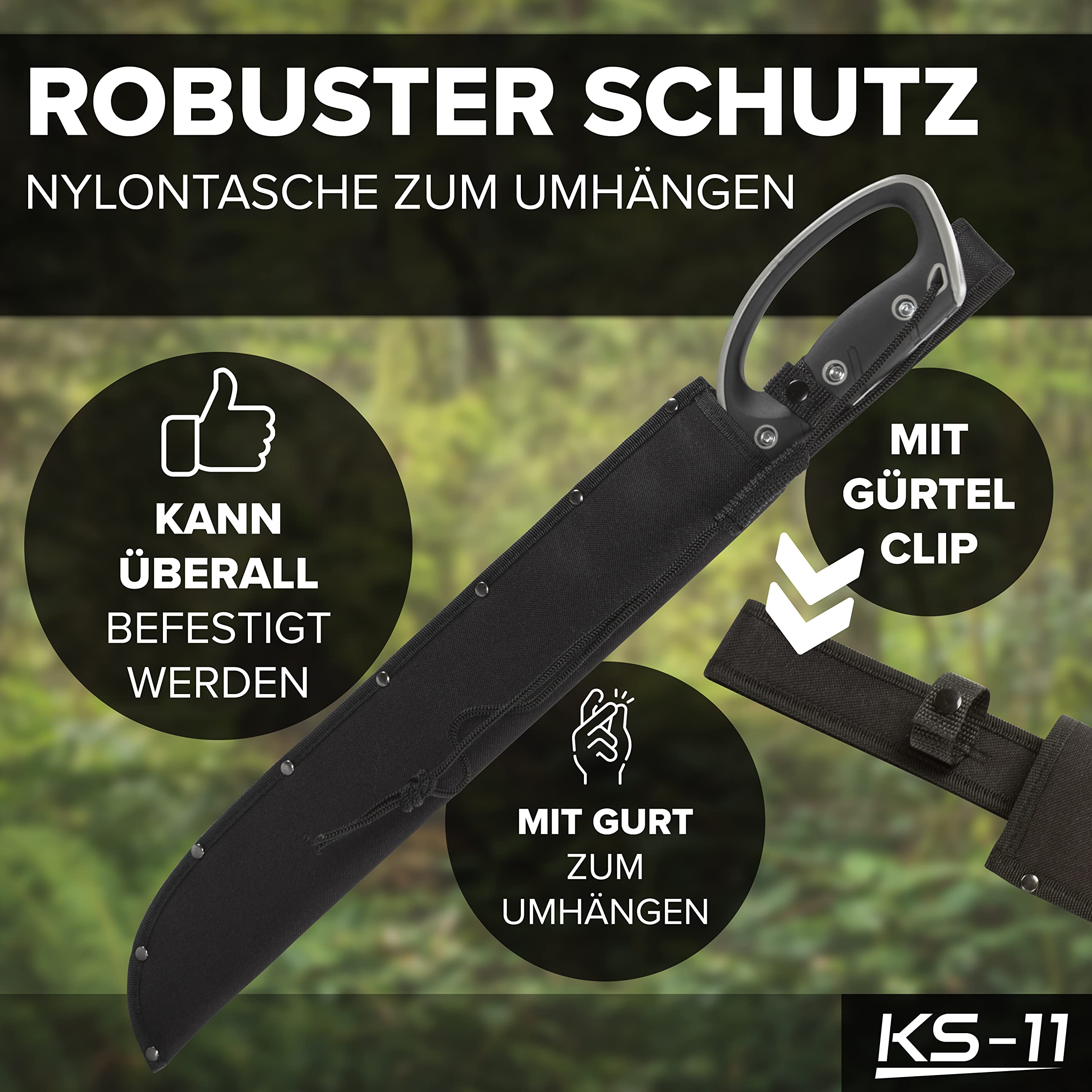 KS-11 Machete mit Säge in Schwarz mit Stabilen Griff und Handschutz Gesamtlänge ca. 61 cm, 420er Edelstahlklinge 420 Rostfrei Machete Survival
