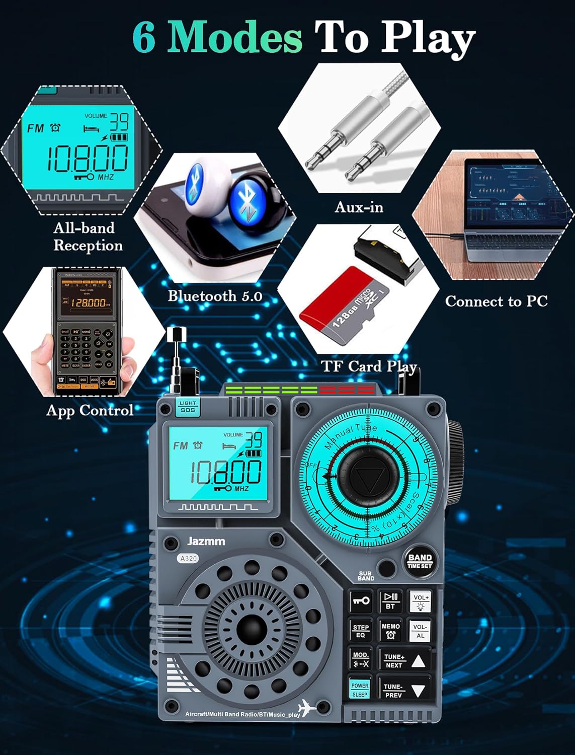 Portable Gray Multi-Band Shortwave Radio with Bluetooth and App Control