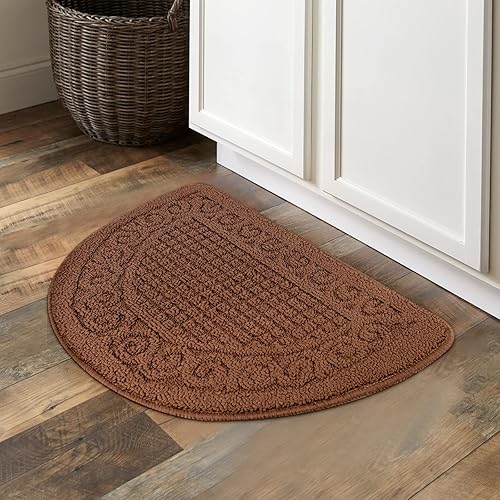 Miniatura 2 de Echaprey Tapete medio redondo antideslizante para cocina, baño, inodoro, mantiene tus suelos limpios, decoración del hogar (pequeño, café)