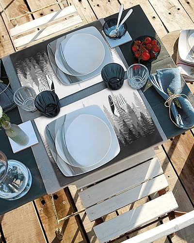 Miniatura 4 de Vintage Forest Grey Table Placemats for Dining Table Set of 4,Cotton Linen Cloth Kitchen Place Mats with Pocket,Washable SquareRectangleRoundOblong