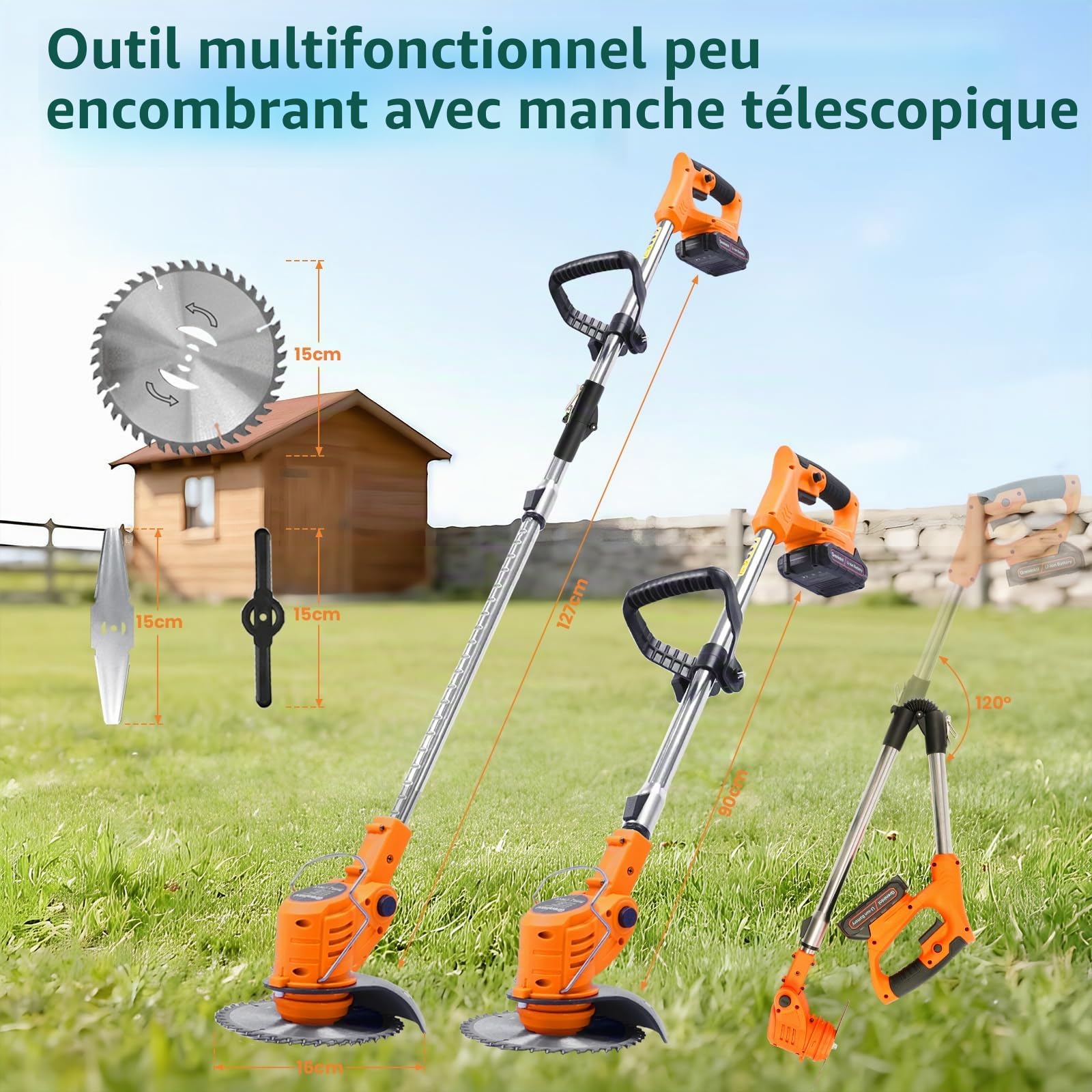 Debroussailleuse Electrique sans Fil 4 en 1 21V, Coupe Bordure sans Fil avec Batterie et 4 Types de Lames, Débroussailleuses Batterie pour la Coupe de Jardin, Pelouses