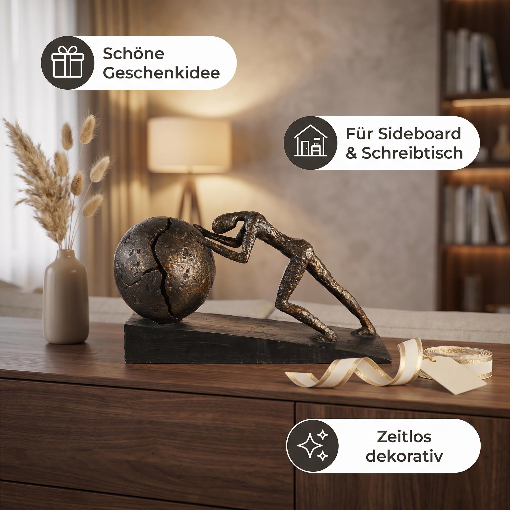 Casablanca Skulptur Heavy Ball, Deko Figur Bronze, Kunstharz Statue Wohnzimmer, Büro Dekoration H. 21,5 cm x B. 37 cm - Moderne Skulpturen