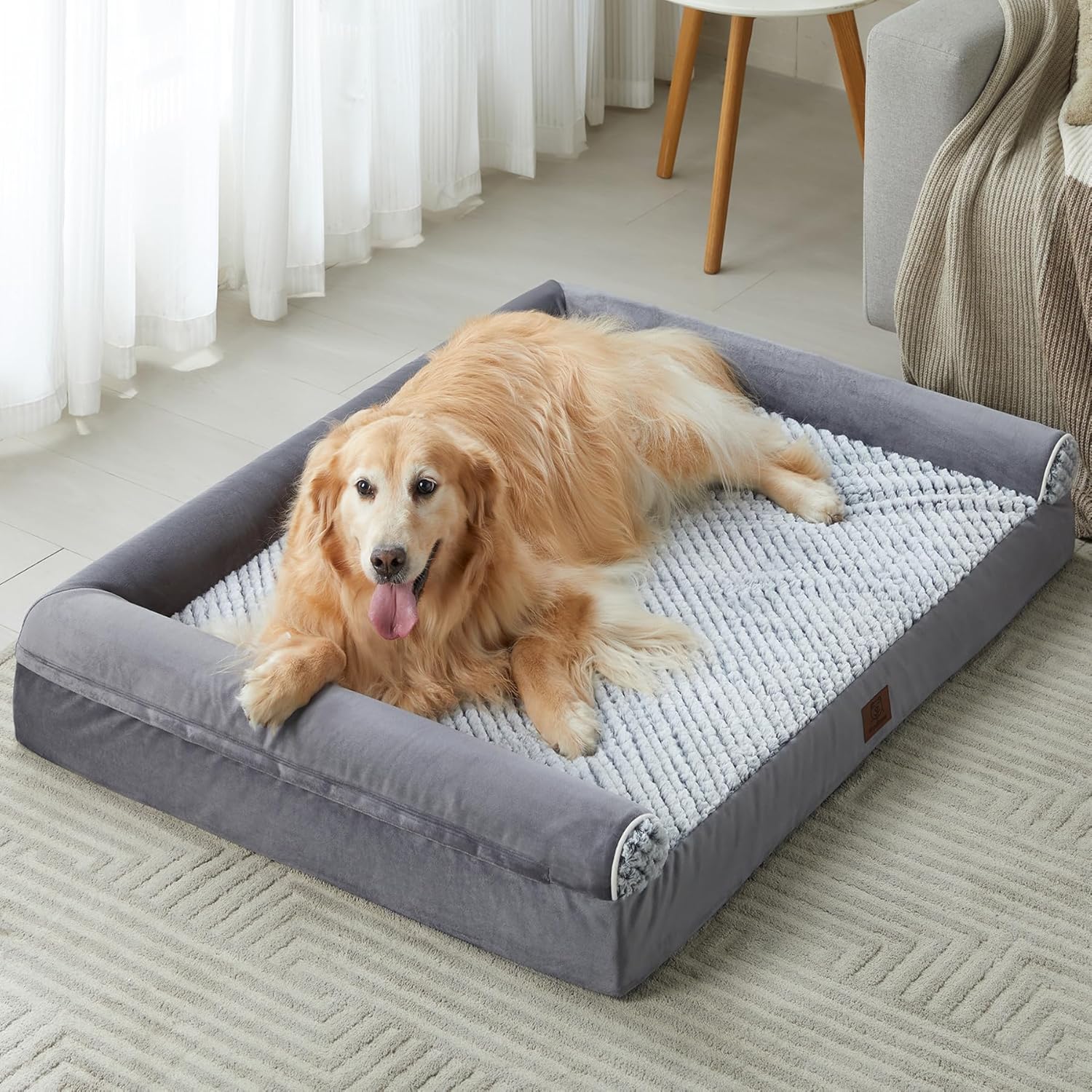 WNPETHOME Dog Beds for Large Dogs, Orthopedic Sofa Dog Bed Mat Pillow with Removable Waterproof Cover, Egg-Foam Dog Crate Bed for Medium Large Dogs (Grey-New, 36.0