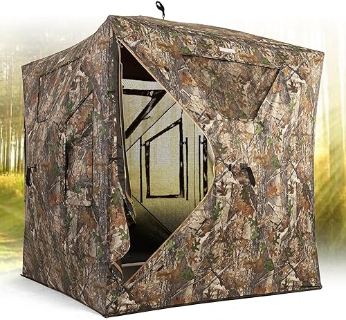 Lenotos Hunting Blind, 2-3 Person Pop Up Blinds 360 Degree See Through, Portable Durable Hunting Ground Blinds for Deer & Turkey Hunting