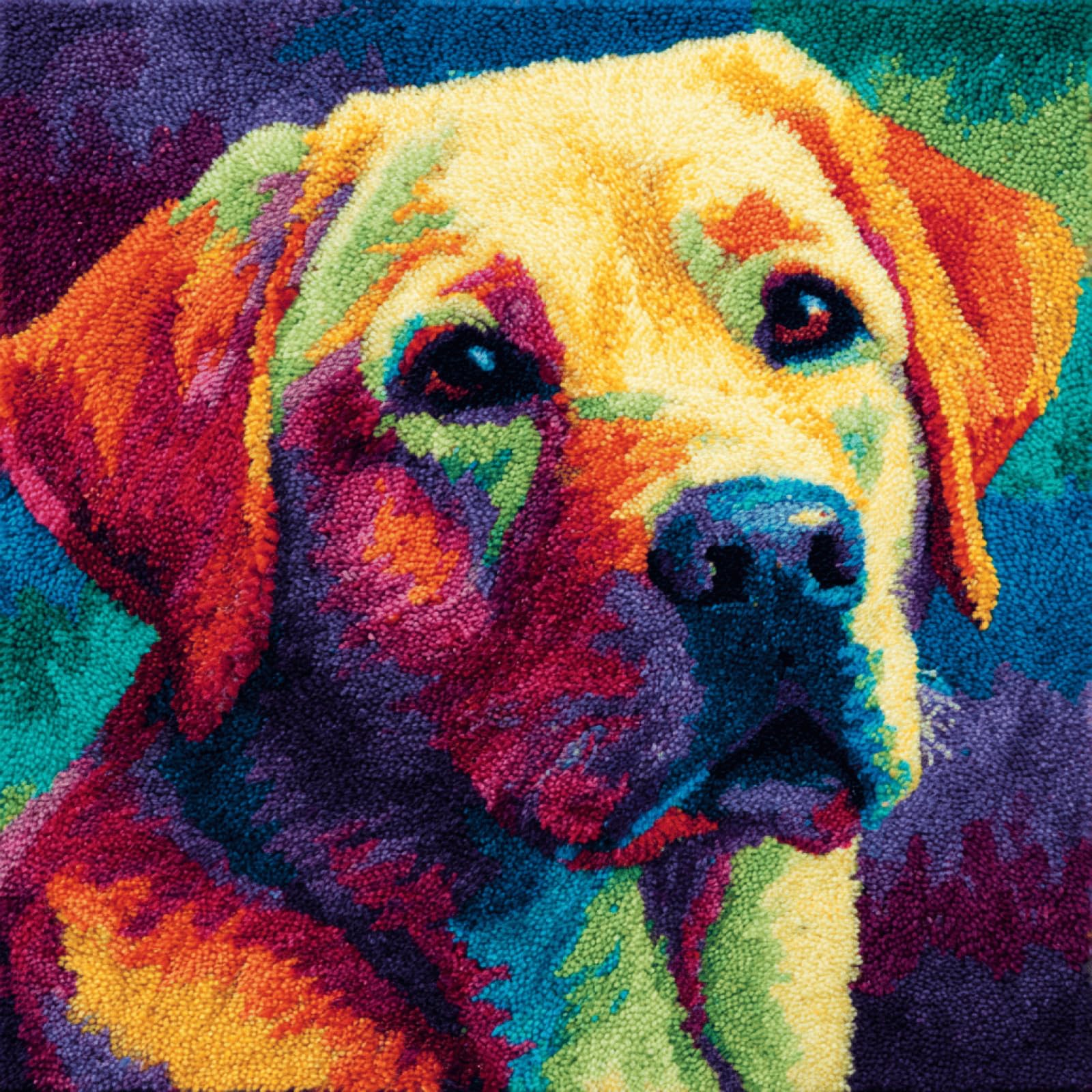 Xdeghuangss Multicolor Latch Hook Kit Diy Labrador Retriever Pillow Cover Cushion - Beginner Handmade Yarn Kit Sofa Home Decor Material Pack Gift,43X43 Cm