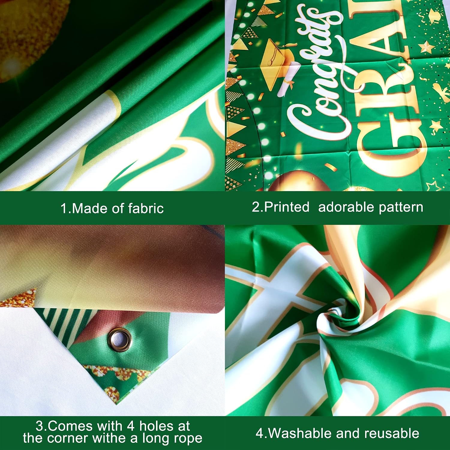 Graduation Decorations 2026 | XtraLarge Congrats Grad Banner - 72x44 Inch, Congratulations Banner | Green and Gold Grad Backdrop Class of 2026 | Graduation Party Decorations 2026, KatchOn