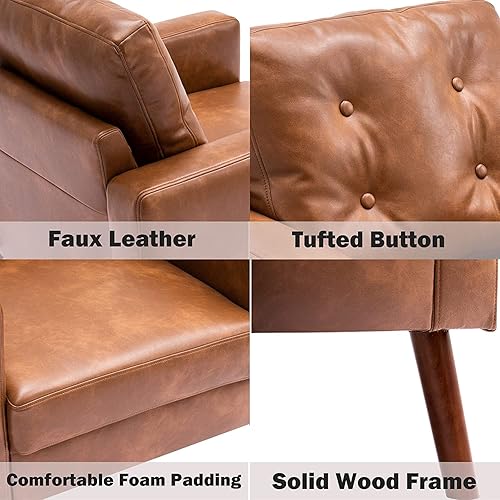 Miniatura 8 de Silla decorativa de piel sintética, silla de descanso con botones, silla de club de 29.1 pulgadas de ancho, sillón tapizado moderno para sala de
