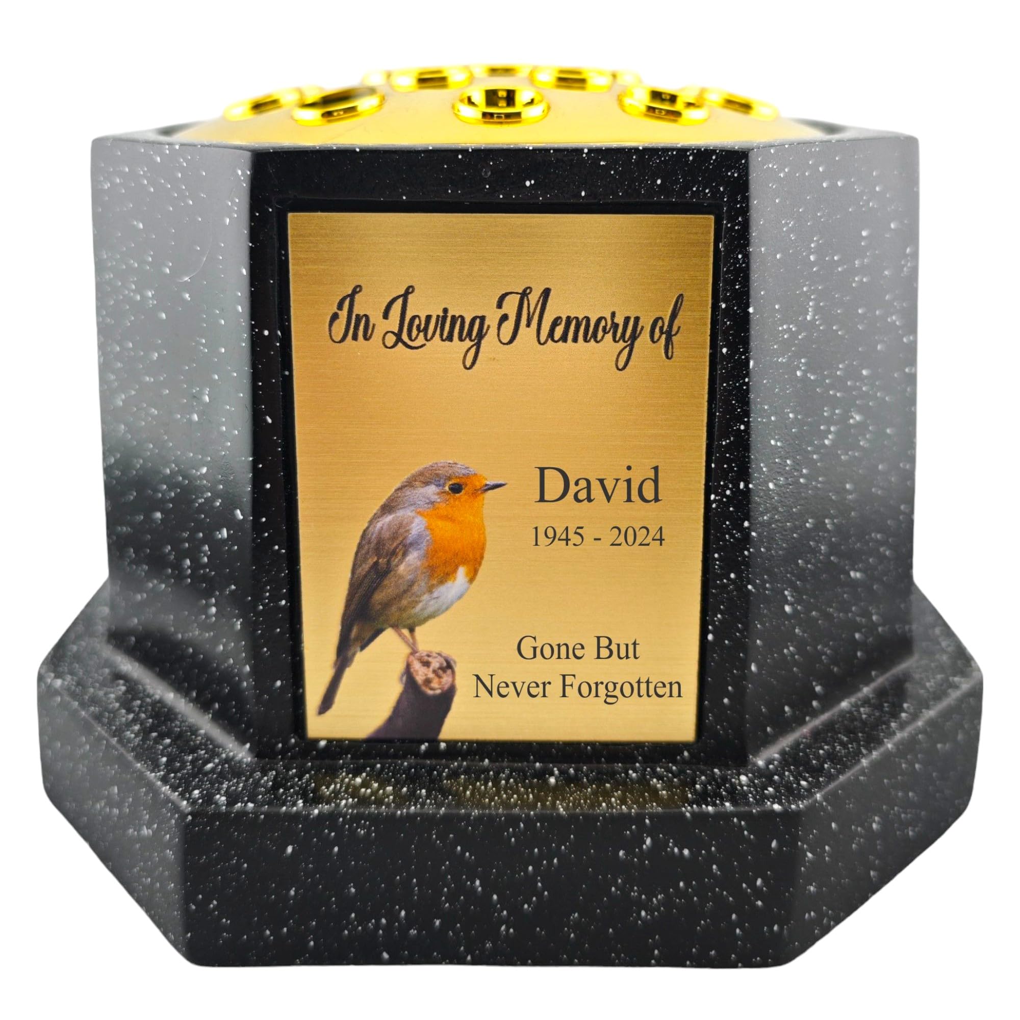 1stclassgifts [Custom] Personalised Printed Robin Black Memorial Rose Bowl Grave Marker Flower Pot Vase Silver/Gold Plate (UV PRINTED) (Gold Plate)