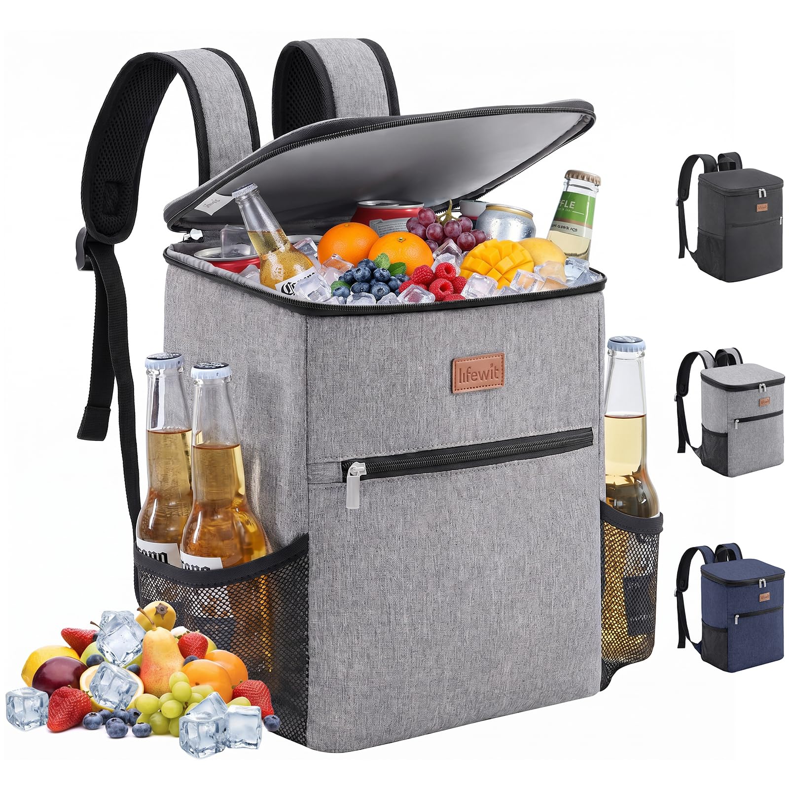 Lifewit Mochila Nevera 24L (30 Latas), Mochilas Neveras Portatil Isotermica, Bolsa Termica Porta Alimentos Impermeable, Cooler Bag para Playa, Picnic, Camping, Viaje, Trabajo, Gris