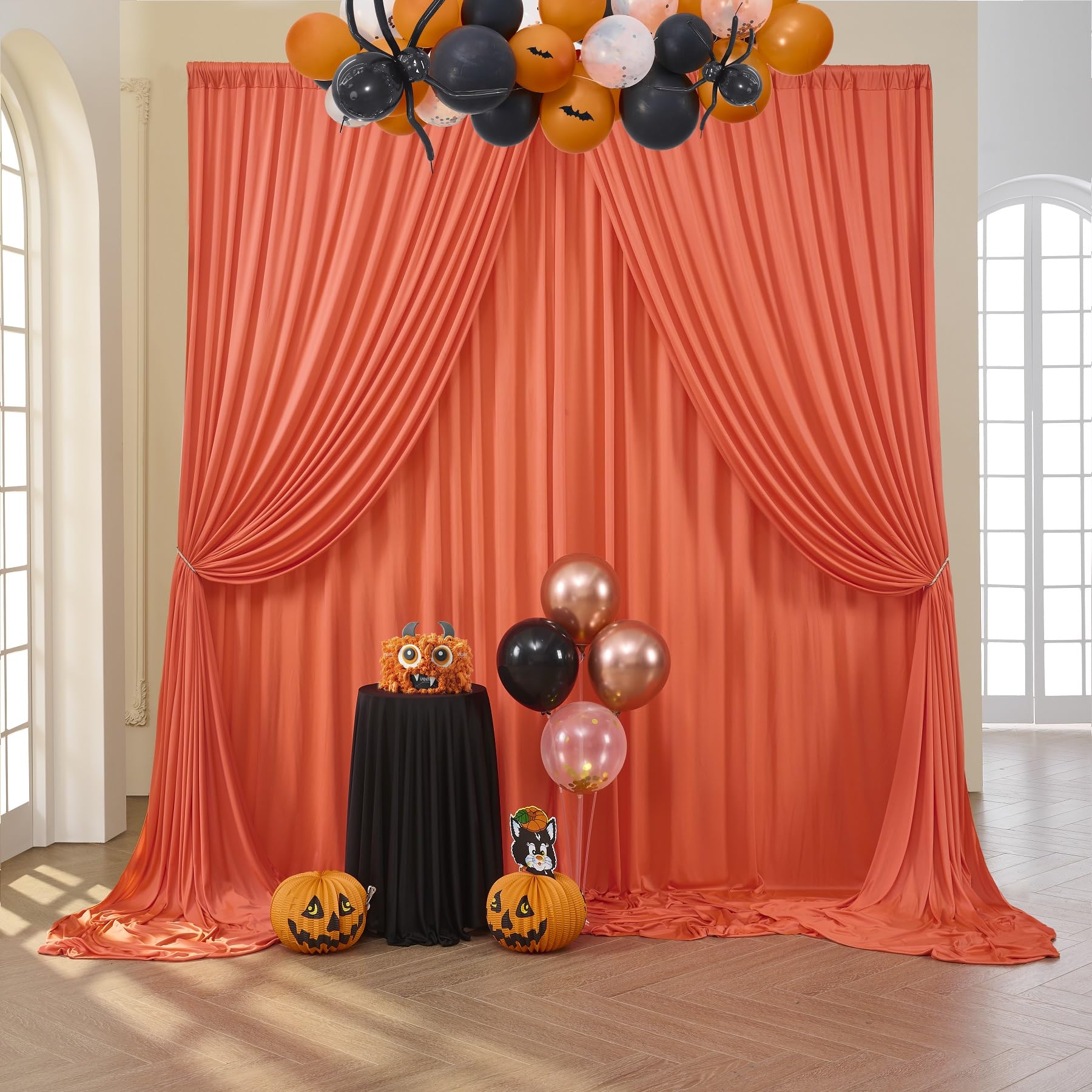 10 ft x 8 ft Wrinkle Free Orange Backdrop Curtain Panels, Polyester Photography Backdrop Drapes, Wedding Party Home Decoration Supplies