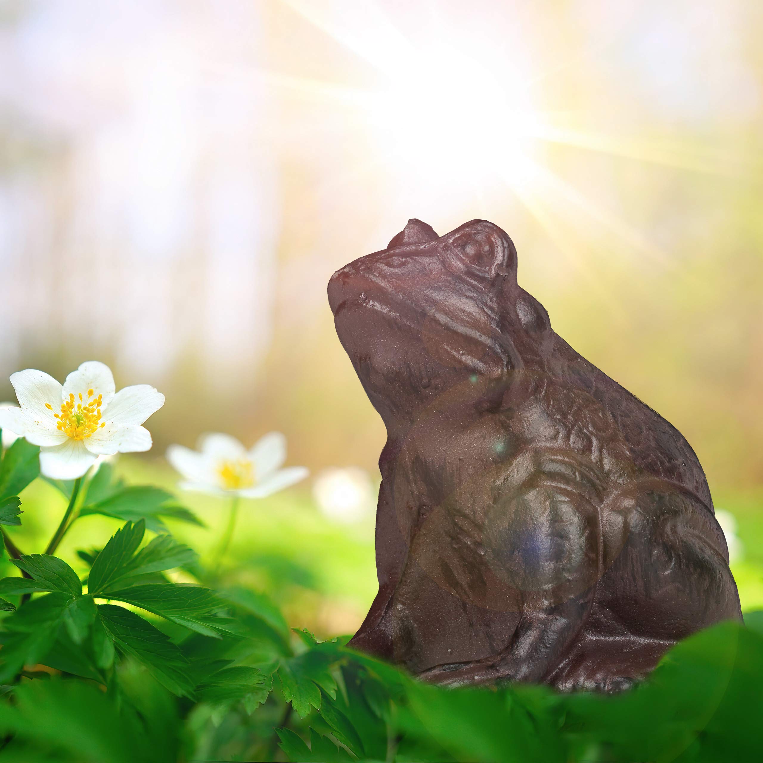 Relaxdays Figurine de Jardin Grenouille, Assise, en Fonte, Apparence Antique, étanche, Figurine de Grenouille, Marron