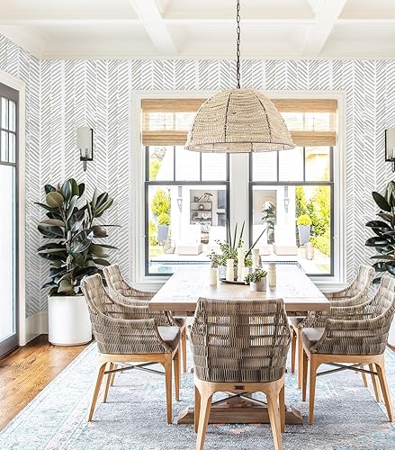 Miniatura 2 de Guvana Papel tapiz beige y blanco de 17.7 x 472 pulgadas, papel tapiz a rayas para despegar y pegar, papel tapiz de línea de contacto, papel de