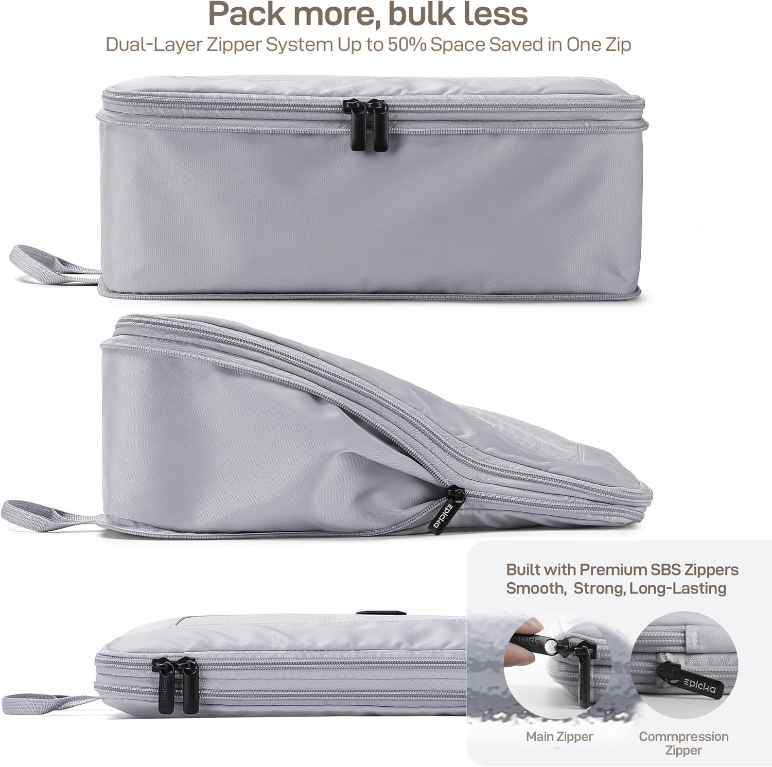 EPICKA TripCozy Compression Packing Cubes - 6 Set Durable Travel Organizer Bags with Mesh Top, Expandable Travel Accessories for Carry on, Luggage, Suitcase, Backpack (Light Grey) - Image 2