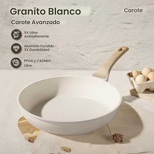 Miniatura 4 de CAROTE ICE Juego de 35 piezas de ollas y sartenes, juegos de utensilios de cocina antiadherentes, juego de utensilios de cocina de granito blanco de