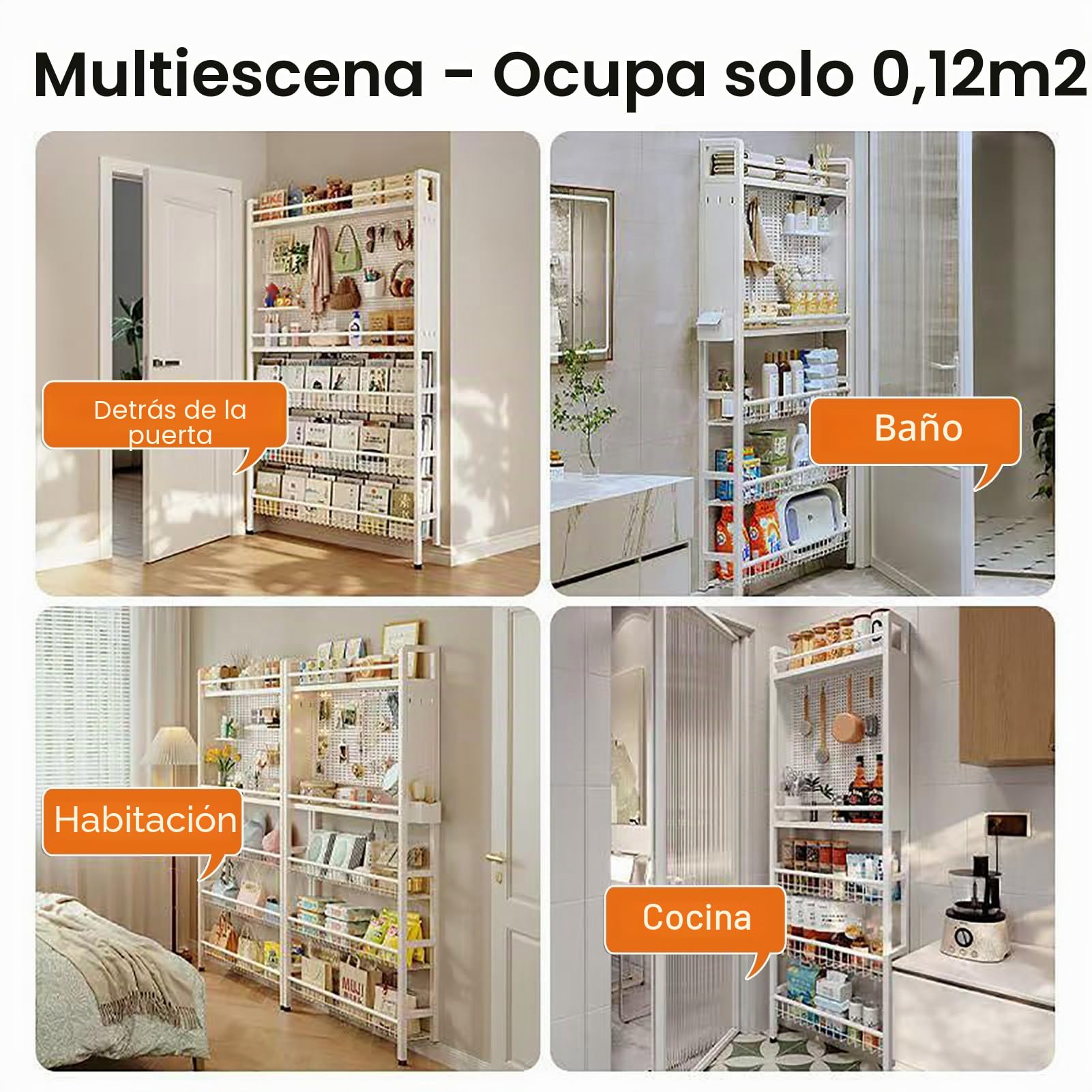 Estantería detrás de la puerta, estantería infantil que ahorra espacio con 5 niveles, estantería alta y estrecha detrás de la puerta, estantería de pared abierta con ganchos para dormitorio infantil