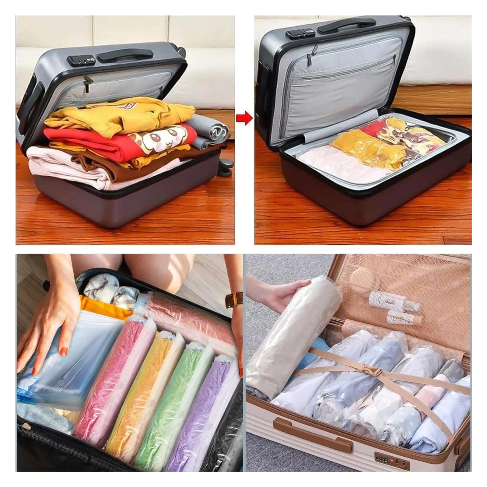 Genérico 10 bolsas de compresión de viaje for ahorrar espacio. | Bolsas enrollables for guardar equipaje, ropa y artículos de viaje.(5 Pack L)
