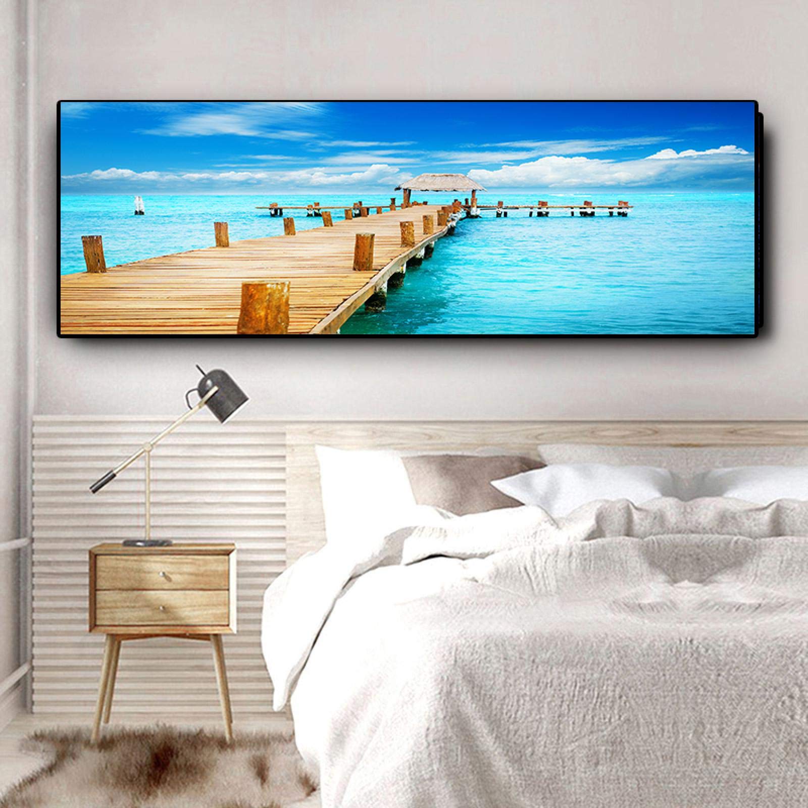 Cielo Nuvole Ponte Tramonti Mare naturale Panorama Paesaggio Tela Pittura Poster e stampe Immagini a parete per la decorazione del comodino 60x180 cm Senza cornice