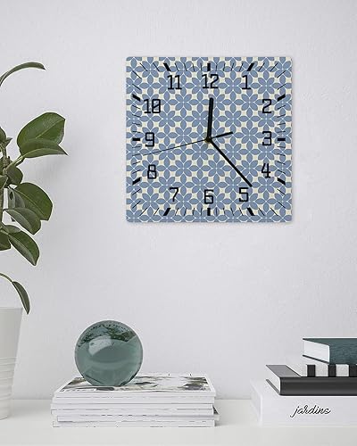 Miniatura 3 de Blue Geometric Wooden Wall Clock Silent Non Ticking, Simple Abstract Art Square Wall Clock Battery Operated, Decor Clock for Home Office, Living