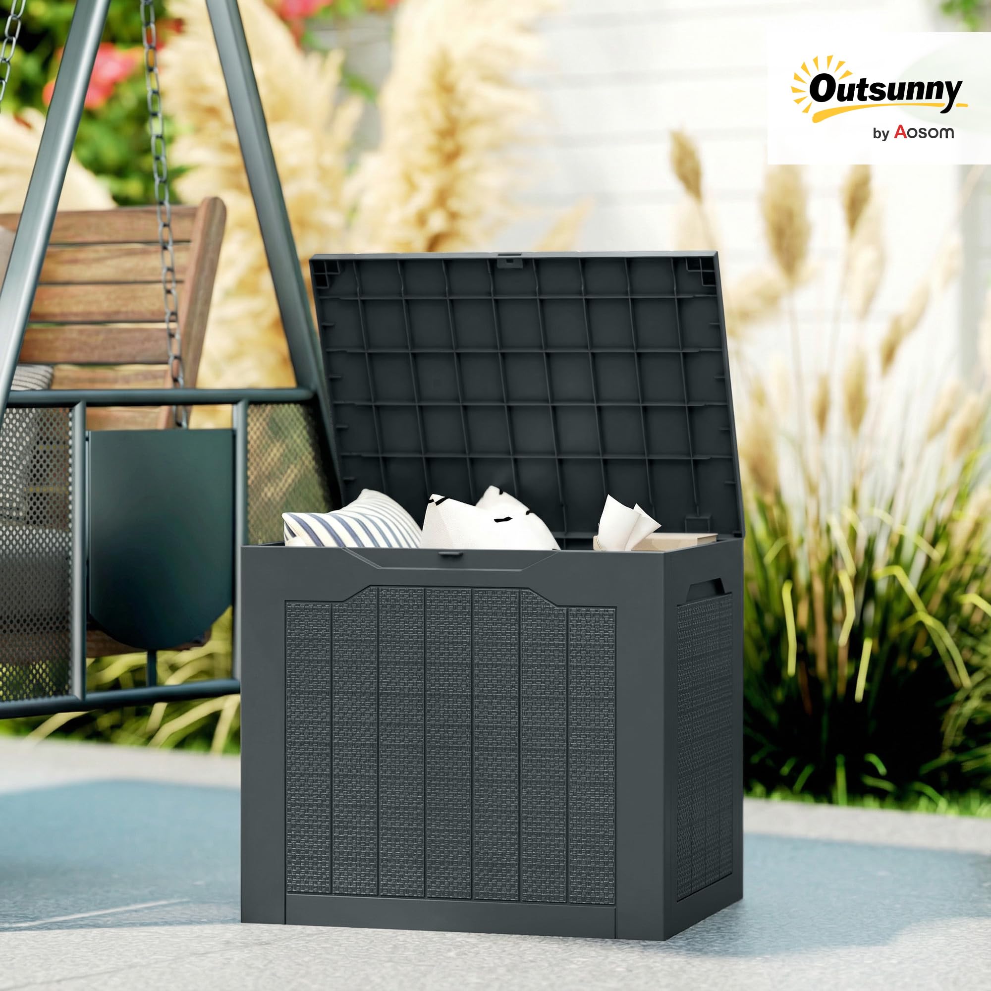 Outsunny Caja exterior 30 Galones con asas, gris oscuro
