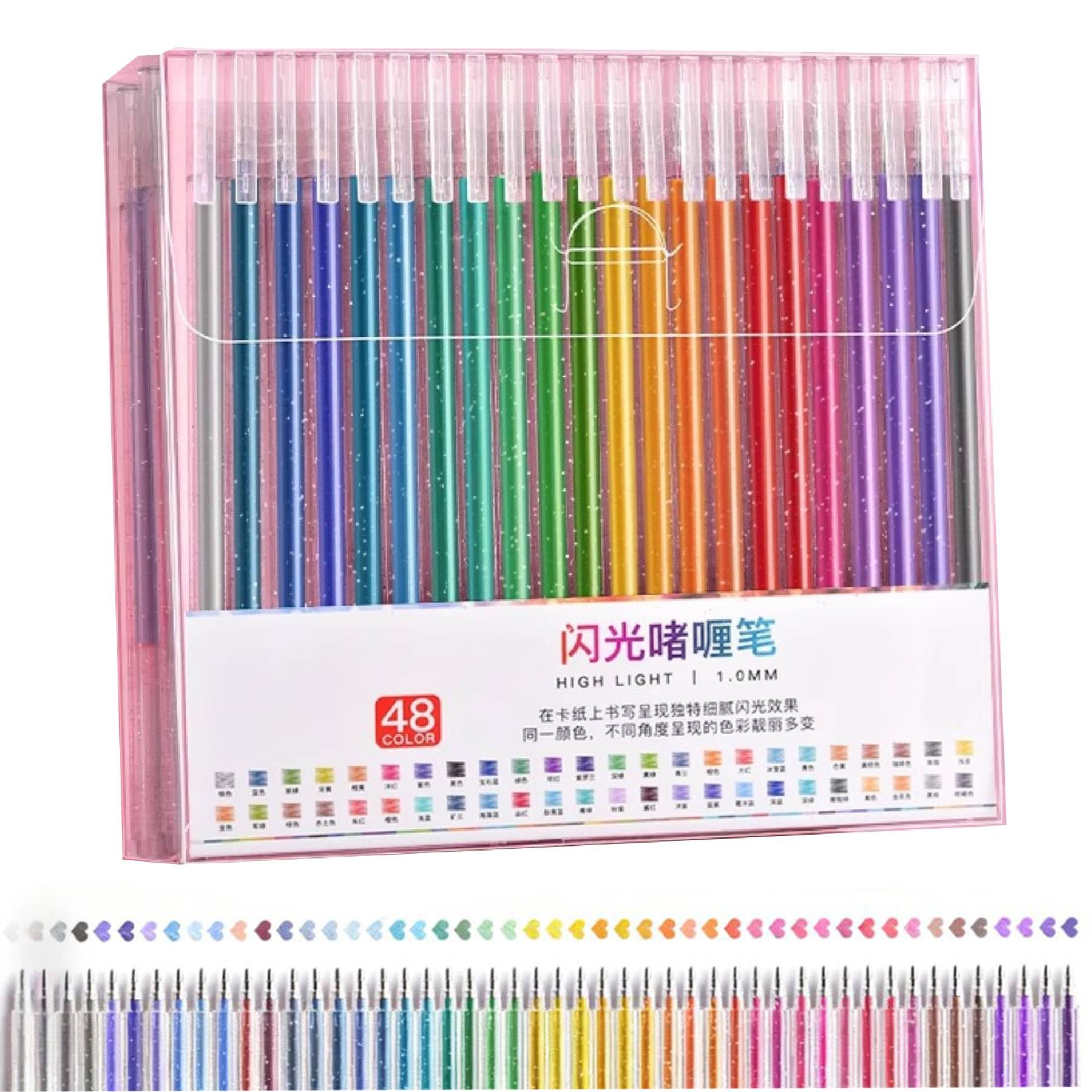 Rayakt 48-Pack Glitter Gel Pens Set - Sparkle Gel Pen with 1.0mm Tip, Coloured Writing Pens for Adult Kids Coloring Books, Drawing, Journaling, Scrapbooking, Crafts, Cards