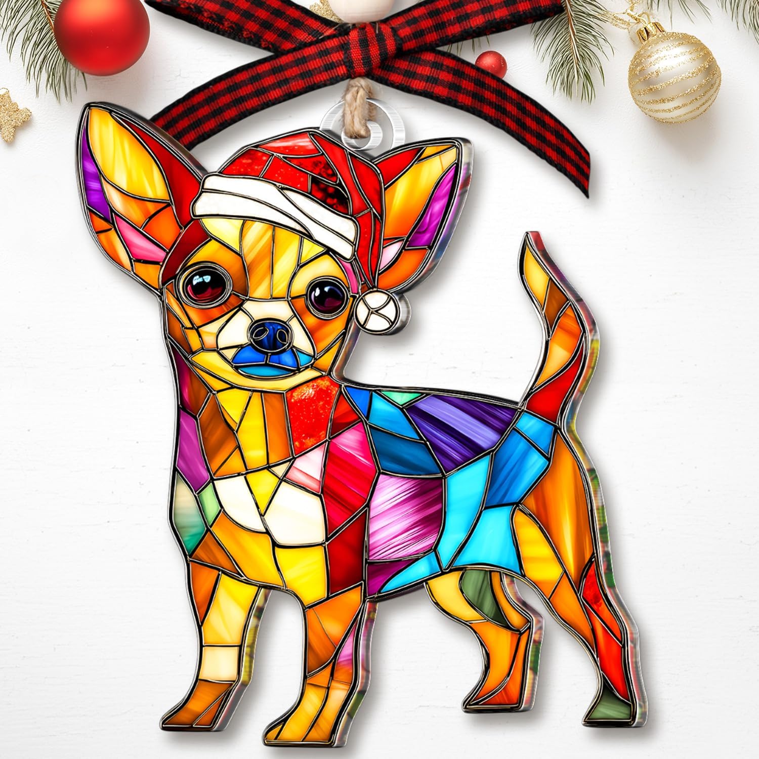 Chihuahua Ornament - Chihuahua Christmas Ornament – Chihuahua Gifts for Women, Men, Dog Lovers - Funny Dog Christmas Tree Decoration - Faux Stained Glass Acrylic Ornament 2025