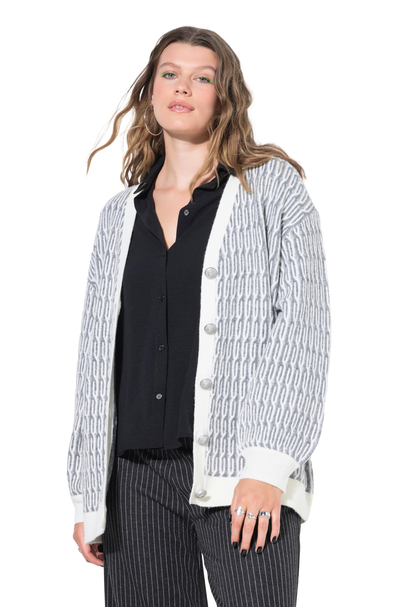 Studio Untold Damen große Größen Übergrößen Plus Size Strickjacke, Oversized, Zopfmuster 844012