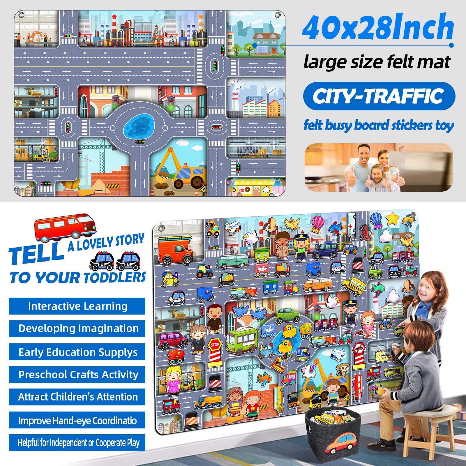 Felt Board Stories - educativo preescolar de franela, 104 x 75 cm, tablero de fieltro de enseñanza interactiva, juego de actividad, expresión artística creativa, herramienta de aprendizaje mul