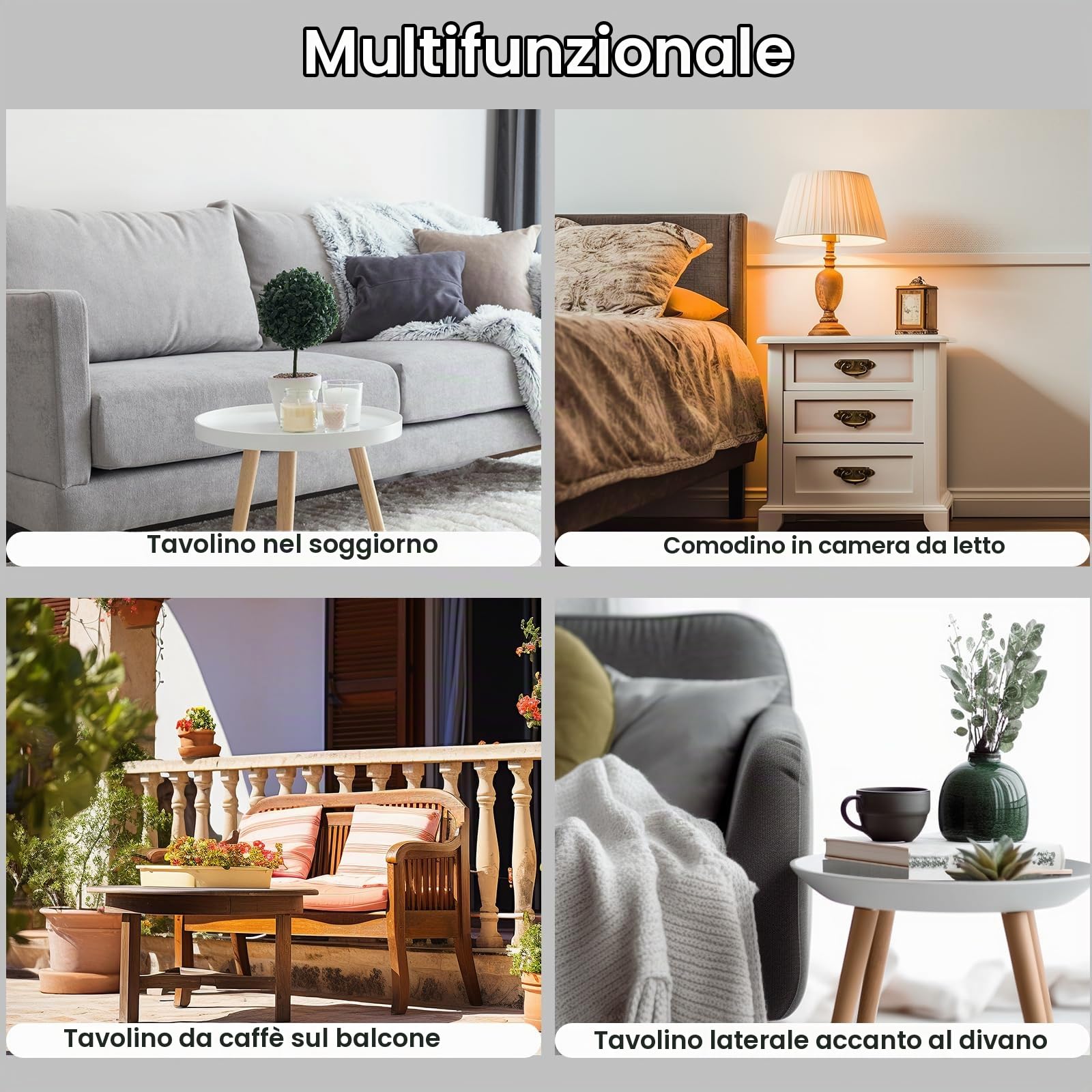 EUGAD Tavolino da Salotto a 2 Ripiani, Tavolino Rotondo, con Gambe in Legno Massiccio, per Camera da Letto, Soggiorno, in MDF, 38x38x55 cm