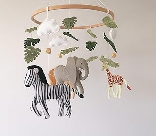 Safari Baby Mobile, Zoo Animals Crib Mobile Felt, Neutral Nursery Africa Animals Cot Mobile,Baby Mobile Gift For Girl Boy