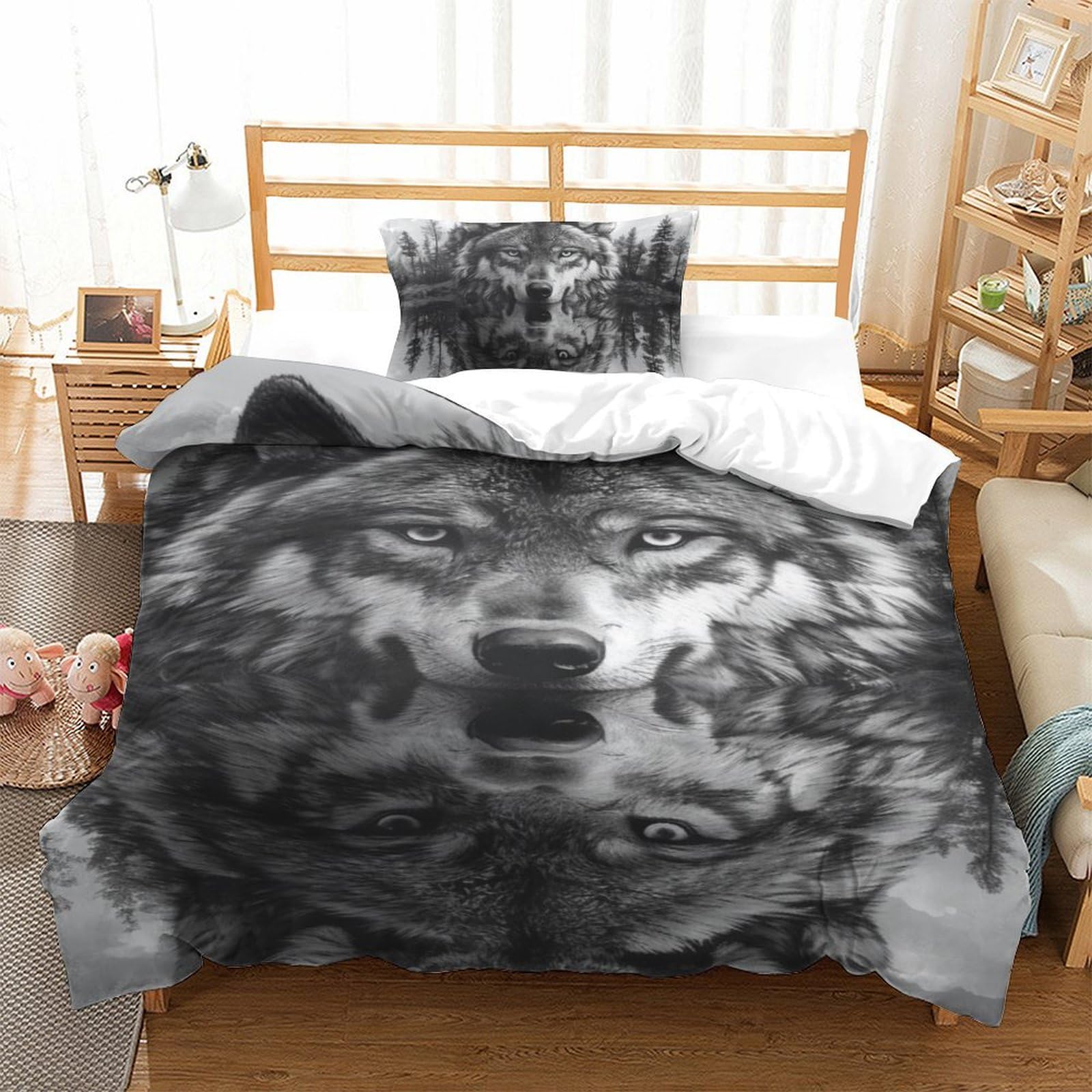 Housse de couette loup respirante en microfibre super douce 135x200