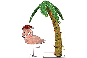 42" LED Palm Tree & 24" Flamingo with Santa Hat